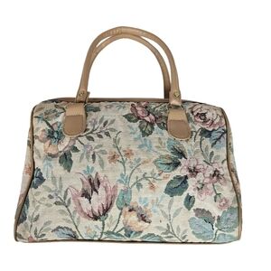 Grandmacore‎ White & Pastel Pink Floral Tapestry Satchel Bag Handbag Women's